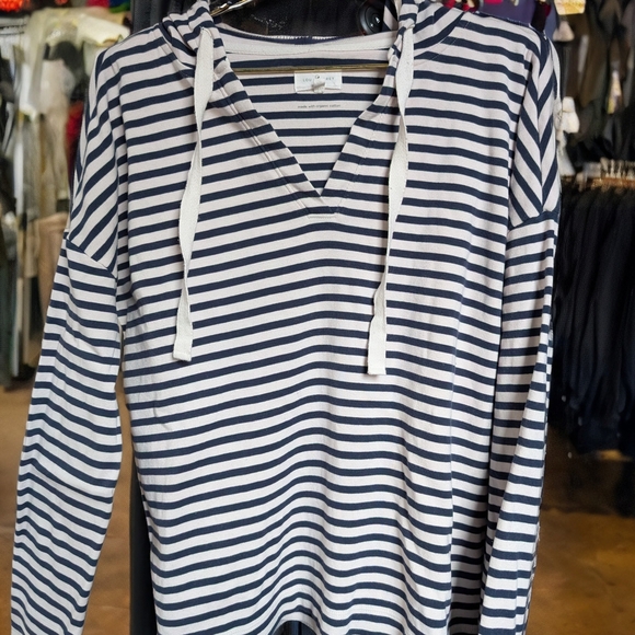 Lou and Grey Tops - Loft Lou And Grey.                Striped Navy and White Hoodie Sweatshirt